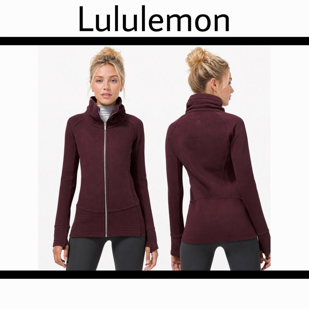 Lululemon Radiant II Full Zip Jacket Women's Sz 10 Cotton Fleece Burgundy